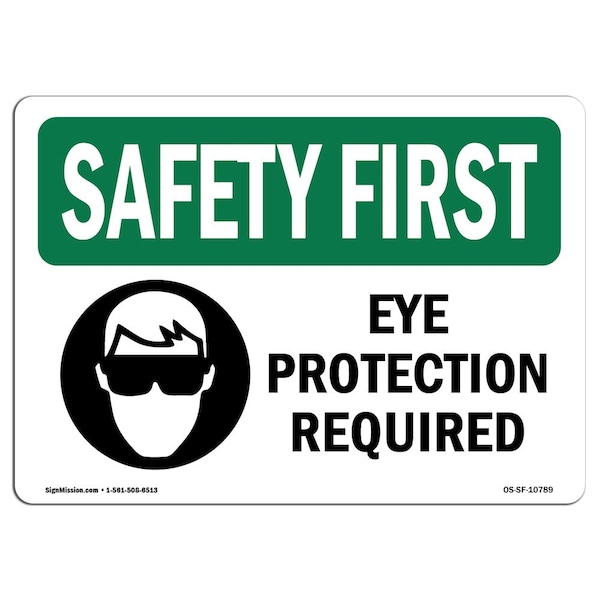 OSHA Sign, Eye Protection Required, 5in X 3.5in Decal, 10PK, 5" W, 3.5" H, Landscape, PK10